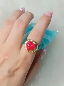 YU FASHIONS Stainless Steel Gold Plated Rhinestone Studded Adjustable Finger Ring