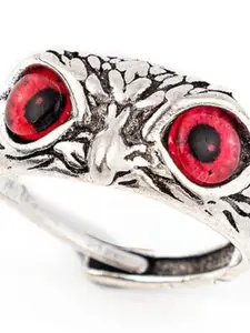 YU FASHIONS Silver-Plated Stone-Studded Cute Owl Demon Devil Eye Oxidized Finger Ring