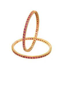 MEMOIR Set Of 2 Gold-Plated Faux Burma Ruby Stone-Studded Bangles