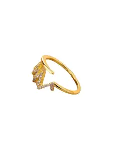 YU FASHIONS Gold-Plated Stainless Steel Crystals-Studded Thunder Heartbeat Finger Ring