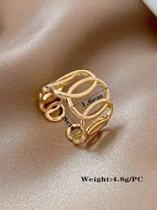 YU FASHIONS Stainless Steel Gold-Plated Adjustable Finger Ring