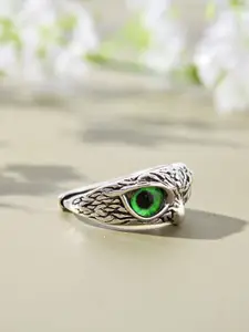 YU FASHIONS Sliver Plated Stainless Steel Rhinestone Studded Oxidized Ring