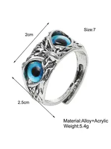 YU FASHIONS Silver-Plated Cute Owl Demon Devil Eye Stainless Steel Adjustable Finger Ring