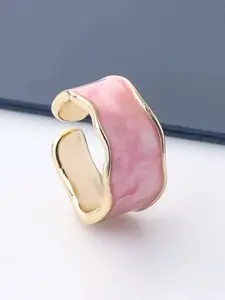 YU FASHIONS Gold-Plated Stainless Steel Enamelled Adjustable Finger Ring