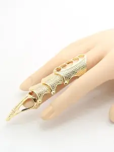 YU FASHIONS Gold-Plated Stainless Steel Skelton Skull Adjustable Finger Ring