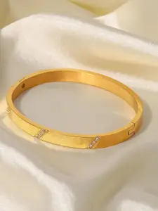 MYKI Gold-Plated Stainless Steel Stone Studded Kada Bracelet