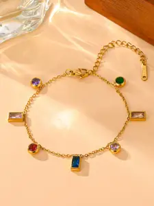 MYKI Gold-Plated Stone Studded Stainless Steel Wraparound Bracelet