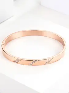 MYKI Rose Gold-Plated Stone Studded Stainless Steel Kada Bracelet