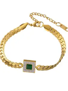 MYKI Stainless Steel Gold-Plated Stone Studded Wraparound Bracelet