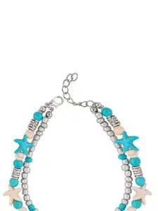 JOKER & WITCH Silver-Plated Stone Studded & Beaded Single Anklet