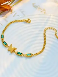 MYKI Stainless Steel Gold-Plated Stone Studded Wraparound Bracelet