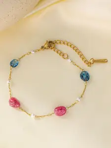 MYKI Esthetical Stainless Steel Gold-Plated tone Studded Charm Bracelet