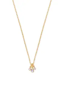 SWASHAA 18KT Gold Plated Stainless Steel Teardrop Shaped CZ Pendant With Chain