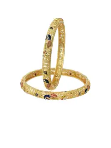 MEMOIR Set Of 2 Gold Plated Meenakari Rajasthani Kada Bangles