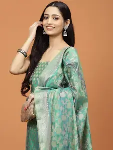 Meena Bazaar Ethnic Motifs Woven Design Zari Chanderi Unstitched Dress Material