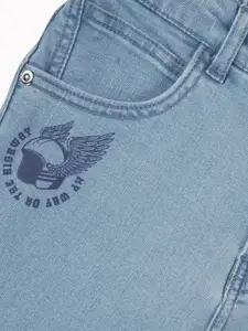 Gini and Jony Boys Typography Printed Regular Fit Mid-Rise Denim Shorts