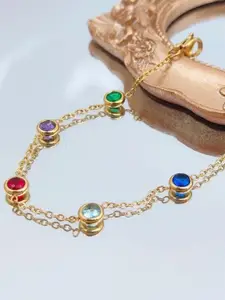 MYKI Gold-Plated Stainless Steel Stone Studded Wraparound Bracelet