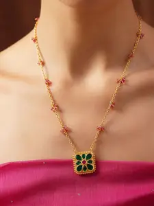 JAYPORE Silver Gold-Plated Stone Studded Necklace