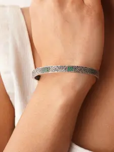JAYPORE Silver Oxidized Stone-Studded Bangle