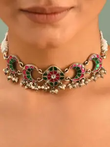 JAYPORE Silver Kundan Studded Necklace