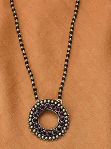 JAYPORE Silver Stone Studded & Beaded Necklace