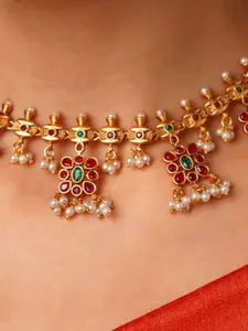 JAYPORE Brass Gold-Plated Beaded Necklace