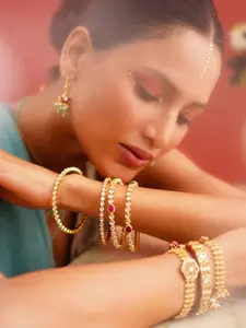 JAYPORE Set Of 2 Gold-Plated Kundan Stone-Studded Bangles