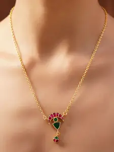 JAYPORE Silver Gold-Plated Faux Ruby Necklace