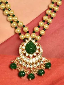 JAYPORE Gold-Plated Kundan Studded & Beaded Necklace