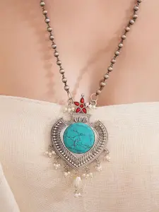 JAYPORE Silver-Plated Stones Studded & Beaded Necklace