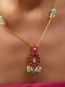 JAYPORE Silver Gold-Plated Kundan Studded Necklace