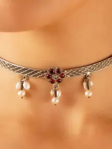JAYPORE Faux Ruby Studded Minimal Necklace