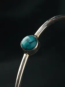 JAYPORE Silver Oxidised Stone-Studded Bangle