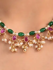 JAYPORE Gold-Plated Artificial Stones and Beads Studded Necklace