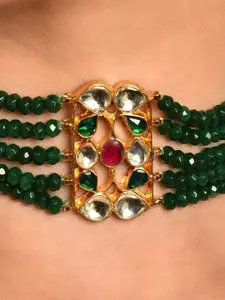 JAYPORE Gold-Plated Kundan Studded & Beaded Necklace