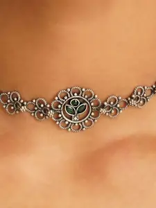 JAYPORE Silver Stone Studded Choker Necklace