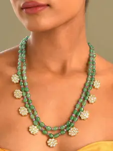 JAYPORE Silver Gold-Plated Kundan Layered Necklace