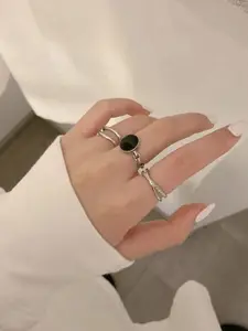 YU FASHIONS Set of 3 Silver-Plating Stainless Steel Finger Ring