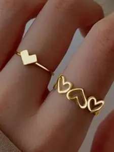 YU FASHIONS Set Of 2 Stainless Steel Gold-Plated Soul Mate Finger Rings