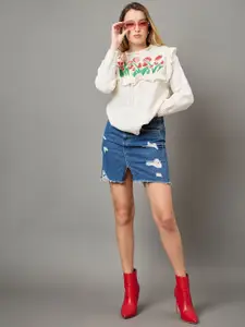 KASMA Women Floral Self Design Woollen Pullover Sweater