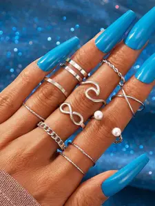 YU FASHIONS Set Of 10 Silver-Plated Cross Infinity Stainless Steel Finger Ring