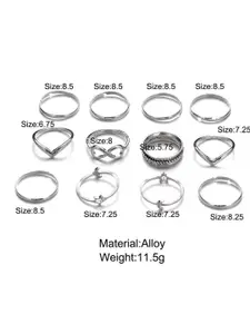YU FASHIONS Set Of 12 Silver-Plated Stainless Steel Tribal Infinity Boho Finger Rings
