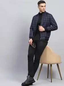 Monte Carlo Men Mock Collar Checked Wool Casual Open Front Jacket