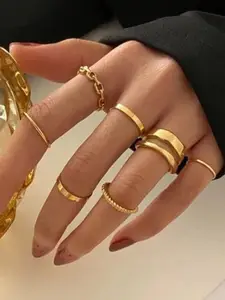 YU FASHIONS Pack Of 7 Gold-Plated Adjustable Finger Ring