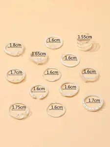 YU FASHIONS Pack Of 12 Silver-Plated Rhinestone Studded Adjustable Finger Ring