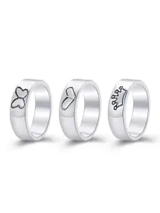 YU FASHIONS Set Of 3 Silver-Plated Heart Crown Butterfly Stainless Steel Finger Ring