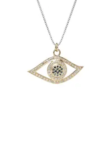 Exotic India Gold Plated Sterling Silver Evil Eye Pendant with Diamond & Emerald Gemstone