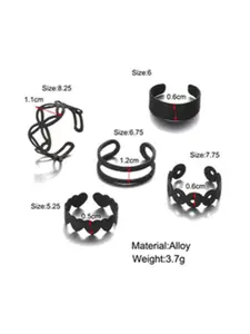 YU FASHIONS Set Of 5 Stainless Steel Punk Link Korean Adjustable Finger Rings