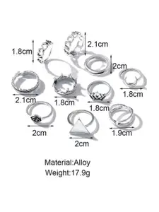 YU FASHIONS Set Of 10 Silver-Plated Finger Rings