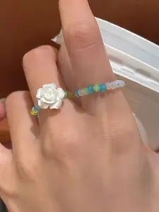 YU FASHIONS Set Of 2 Stainless Steel Beaded Finger Rings